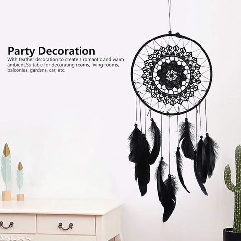 Black Dream Catcher, Macrame Dream Catcher Handmade Feather Dream Catcher Wall Art Hanging Dream Catcher for Bedroom Home Decor in Saudi Arabia