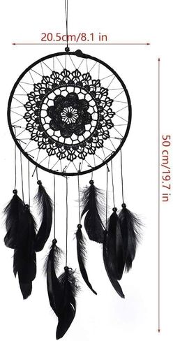 Black Dream Catcher, Macrame Dream Catcher Handmade Feather Dream Catcher Wall Art Hanging Dream Catcher for Bedroom Home Decor in Saudi Arabia