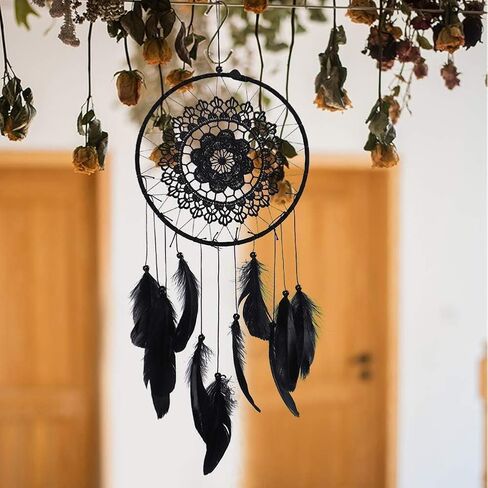 Black Dream Catcher, Macrame Dream Catcher Handmade Feather Dream Catcher Wall Art Hanging Dream Catcher for Bedroom Home Decor in Saudi Arabia