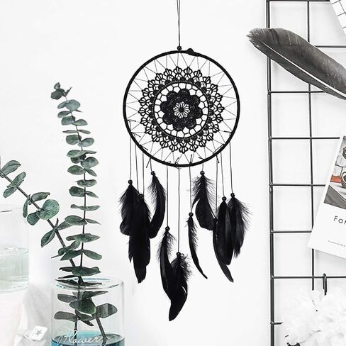 Black Dream Catcher, Macrame Dream Catcher Handmade Feather Dream Catcher Wall Art Hanging Dream Catcher for Bedroom Home Decor in Saudi Arabia