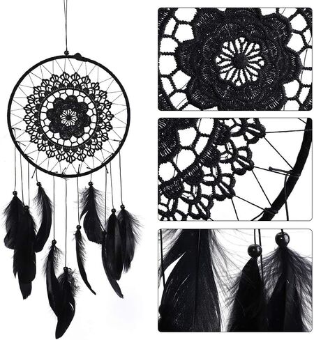 Black Dream Catcher, Macrame Dream Catcher Handmade Feather Dream Catcher Wall Art Hanging Dream Catcher for Bedroom Home Decor in Saudi Arabia