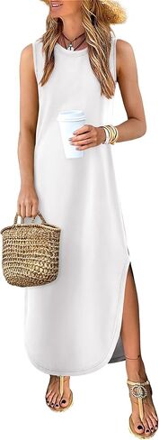 ANRABESS المرأة الصيف عادية ماكسي فستان الشمس بلا أكمام فضفاض سبليت 2026 العصرية تانك قميص فستان طويل عطلة الشاطئ الملابس in Kuwait