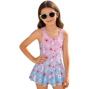 Girls One Piece Swimsuit with Skirt Bathing Suit Summer Swim Dress Swimswear 3-13Y in Saudi Arabia