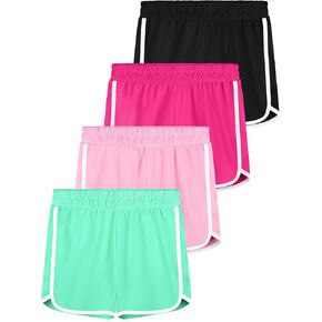 Resinta 4 Pack Youth Girls Athletic Shorts Quick Dry Active Shorts Big Girl Summer Sports Shorts for Running Dance Yoga in Kuwait