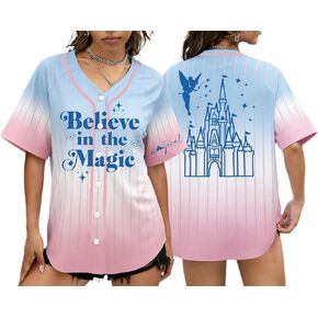 قمصان بيسبول سحرية للنساء قميص جيرسي أميرة للفتيات للرحلات بأزرار لأعلى وأكمام قصيرة قميص جيرسي in Kuwait