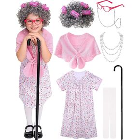 Old Lady Costume for Kids - Grandma Costume for Girls 100 Days of School Funny Granny Dress Up Party Cosplay in Kuwait
