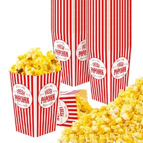 [50 عبوة] علب الفشار لمسرح الأفلام، مخططة باللونين الأحمر والأبيض - سعة 30 أونصة - امتياز صندوق الوجبات الخفيفة العتيق ومستلزمات حفلات الكرنفال، حاويات دلو الفشار الفردية in Kuwait