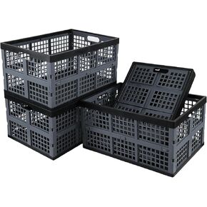 4-Pack 42 L Collapsible Crates, Plastic Folding Storage Crate Baskets in Kuwait