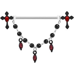 14G Black Cross Industrial Barbell Earrings for Women Men 316L Surgical Steel Red CZ Chains Dangle Cartilage Industrial Earrings Industrial Piercing Jewelry 38mm in Saudi Arabia