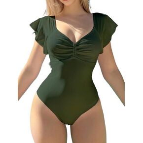 بدلة سباحة نسائية كاجوال من قطعة واحدة - مونوكيني مكشكش مزركش للشاطئ والعطلات in Saudi Arabia