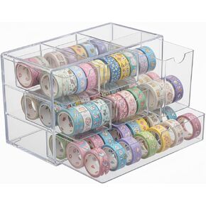 6-Drawer Washi Tape Organizer with Large Capacity, 7.1"x3.5"x4.7" Clear Plastic Ribbon Storage Box, Craft Tape Dispenser Holder for Arts, Sewing, Sticker & Jewelry in Kuwait