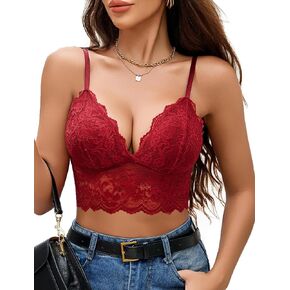 Avidlove Bralettes for Women V Neck Spaghetti Strap Bra Lace Bustier Tops Sexy Crop Top Going Out Outfits Lingerie Wine Red in Saudi Arabia