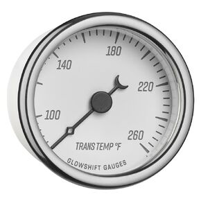 مجموعة قياس درجة حرارة ناقل الحركة GlowShift Classic Series 260F - تتضمن مستشعرًا إلكترونيًا 1/8-27 NPT وأحزمة أسلاك - قرص أبيض - LED أبيض - تصميم على الطراز العتيق - قطر 2-1/16 بوصة (52 مم) in Kuwait