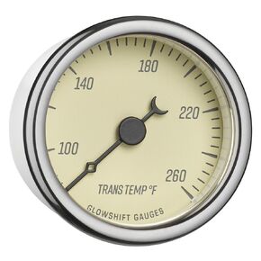 مجموعة قياس درجة حرارة ناقل الحركة GlowShift Classic Series 260F - تتضمن مستشعرًا إلكترونيًا 1/8-27 NPT وأحزمة أسلاك - قرص أبيض عتيق - LED أبيض - تصميم على الطراز العتيق - 2-1/16 بوصة (52 مم) in Kuwait