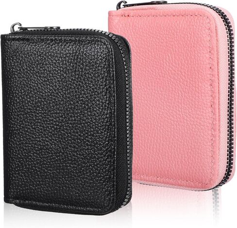 2 Pack Zipper Credit Card Holders, PU Leather Debit Card Wallet Soft ID Bank Business Slim Debit Holders Case with Plastic Sleeves for Women Men, 2 Colors in Saudi Arabia