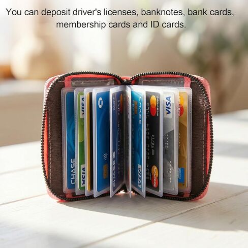 2 Pack Zipper Credit Card Holders, PU Leather Debit Card Wallet Soft ID Bank Business Slim Debit Holders Case with Plastic Sleeves for Women Men, 2 Colors in Saudi Arabia