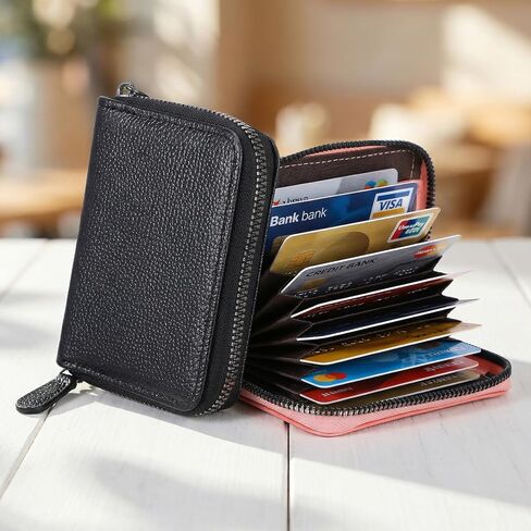 2 Pack Zipper Credit Card Holders, PU Leather Debit Card Wallet Soft ID Bank Business Slim Debit Holders Case with Plastic Sleeves for Women Men, 2 Colors in Saudi Arabia