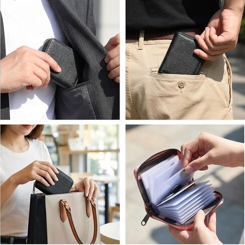 2 Pack Zipper Credit Card Holders, PU Leather Debit Card Wallet Soft ID Bank Business Slim Debit Holders Case with Plastic Sleeves for Women Men, 2 Colors in Saudi Arabia