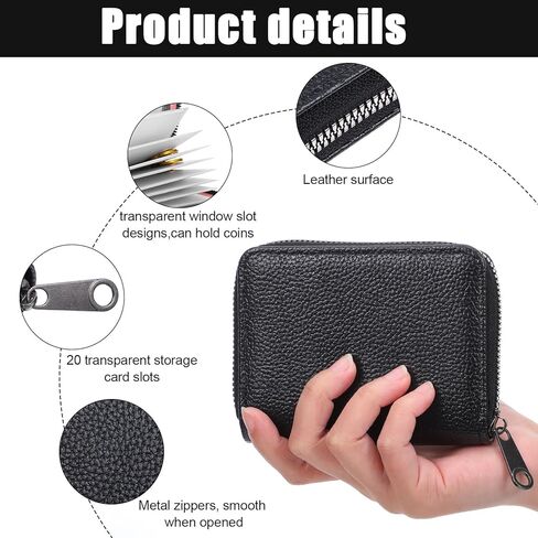 2 Pack Zipper Credit Card Holders, PU Leather Debit Card Wallet Soft ID Bank Business Slim Debit Holders Case with Plastic Sleeves for Women Men, 2 Colors in Saudi Arabia