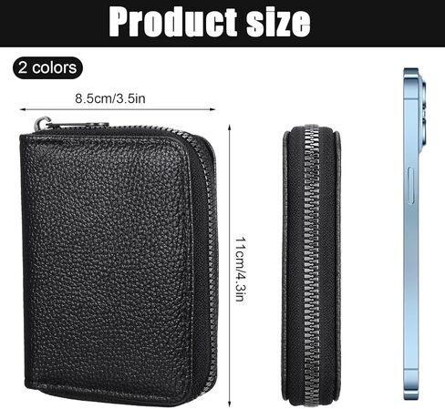 2 Pack Zipper Credit Card Holders, PU Leather Debit Card Wallet Soft ID Bank Business Slim Debit Holders Case with Plastic Sleeves for Women Men, 2 Colors in Saudi Arabia
