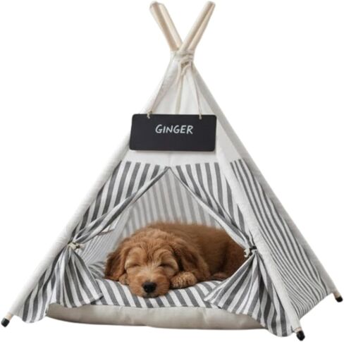 خيمة للحيوانات الأليفة مع وسادة ناعمة للكلاب والقطط والأرانب والجراء، خيمة محمولة للحيوانات الأليفة، خيمة للكلاب باللونين الرمادي والأبيض. بيت الحيوانات الأليفة مع سرير، خيمة للكلاب قابلة للغسل، بيت محمول للكلاب (مخطط باللونين الرمادي والأبيض) in Kuwait