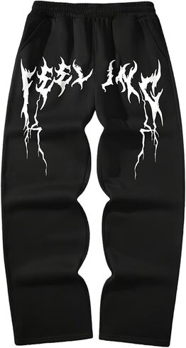 Boy's Graphic Print Casual Sweatpants Elastic Waist Y2K Jungle Loose Fit Pants Punk Streetwear Sweatpants for 13-16Y in Kuwait