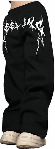 Boy's Graphic Print Casual Sweatpants Elastic Waist Y2K Jungle Loose Fit Pants Punk Streetwear Sweatpants for 13-16Y in Kuwait