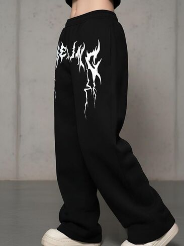 Boy's Graphic Print Casual Sweatpants Elastic Waist Y2K Jungle Loose Fit Pants Punk Streetwear Sweatpants for 13-16Y in Kuwait