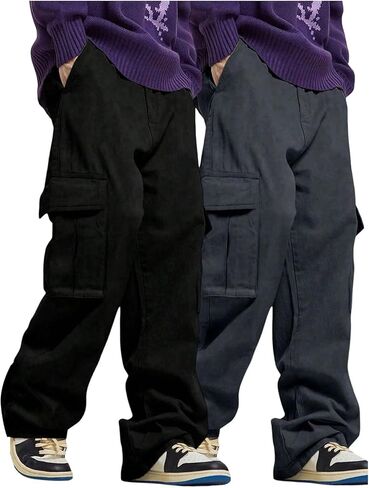 GORGLITTER الصبي البضائع السراويل الفضفاضة بنطال ذو قصة أرجل واسعة عادية Y2K موضة Sweatpants مرونة الخصر السراويل الملابس 8-16Y in Saudi Arabia