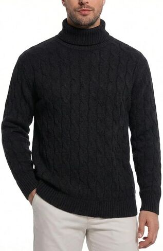 Men's Turtleneck Cable Knit Sweater, Warm Soft Chunky Pullover, Long Sleeve Ribbed Winter Jumper for Casual in Saudi Arabia