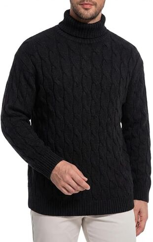 Men's Turtleneck Cable Knit Sweater, Warm Soft Chunky Pullover, Long Sleeve Ribbed Winter Jumper for Casual in Saudi Arabia