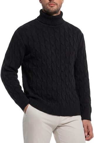 Men's Turtleneck Cable Knit Sweater, Warm Soft Chunky Pullover, Long Sleeve Ribbed Winter Jumper for Casual in Saudi Arabia
