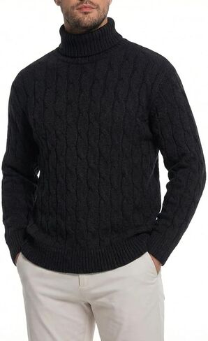 Men's Turtleneck Cable Knit Sweater, Warm Soft Chunky Pullover, Long Sleeve Ribbed Winter Jumper for Casual in Saudi Arabia