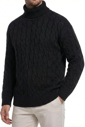Men's Turtleneck Cable Knit Sweater, Warm Soft Chunky Pullover, Long Sleeve Ribbed Winter Jumper for Casual in Saudi Arabia