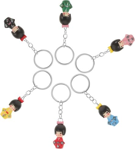Japanese Doll Ornaments Keychain Set 6pcs Small Kimono Keyring Colorful and Charming Present Random Color in Saudi Arabia