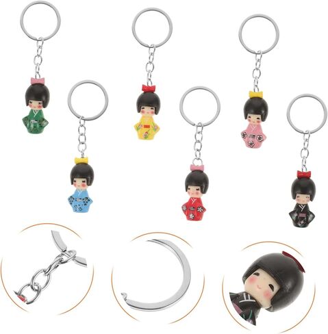 Japanese Doll Ornaments Keychain Set 6pcs Small Kimono Keyring Colorful and Charming Present Random Color in Saudi Arabia