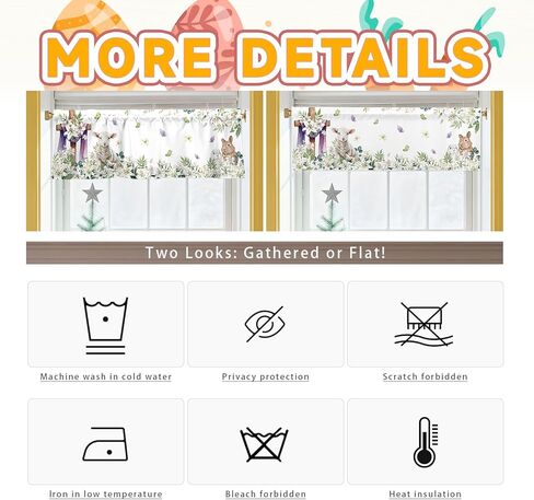 أرنب عيد الفصح الستائر للنوافذ 54x18 بوصة أرنب عيد الفصح زنبق الحمل فراشة الربيع الستار الستارة للمطبخ الحمام غرفة نوم غرفة المعيشة ديكور in Kuwait