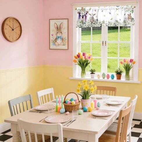 أرنب عيد الفصح الستائر للنوافذ 54x18 بوصة أرنب عيد الفصح زنبق الحمل فراشة الربيع الستار الستارة للمطبخ الحمام غرفة نوم غرفة المعيشة ديكور in Kuwait