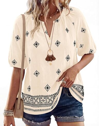 BTFBM Womens Summer Tops Boho V Neck Short Sleeve Dressy Casual Business Blouses Flowy Floral Print Shirt Trendy 2026 in Saudi Arabia