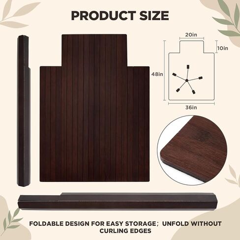Leinuosen 36" x 48" Office Bamboo Chairmat for Carpet Floor Mat Highly Premium Quality Anti-Slip Office & Home Floor Protector Low Pile Carpet Chair Mat, 5mm Thick(Without Lip,Wood) in Saudi Arabia