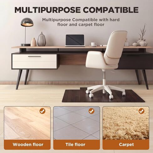 Leinuosen 36" x 48" Office Bamboo Chairmat for Carpet Floor Mat Highly Premium Quality Anti-Slip Office & Home Floor Protector Low Pile Carpet Chair Mat, 5mm Thick(Without Lip,Wood) in Saudi Arabia