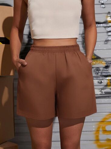 1 Piece Clothing Girls' Casual Shorts for Teen Girls, Athletic Gym Shorts Lightweight Comfort for Daily Wear Brown in Saudi Arabia
