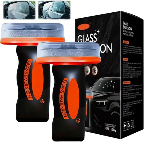 2PCS Glass Oil Film Remover for Car, 100ml Roll-On Glass Compound with Cleaning Board, Removes Oil Film & Smudges, Improve Windshield Clarity for Safe Driving in Saudi Arabia