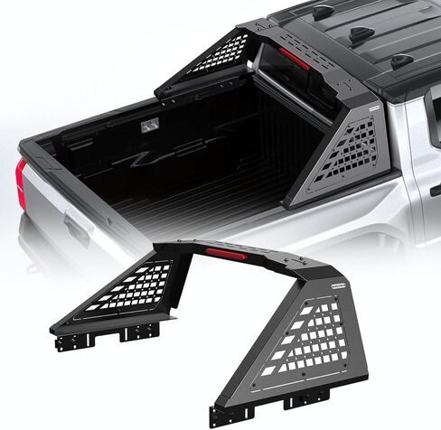 قضيب لف لشاحنات الالتقاط متوسطة الحجم - رف سرير الشاحنة العالمي ورف المطاردة مع مجموعة ضوء الفرامل الثالثة، رف الصداع شديد التحمل، بدون حفر in Kuwait