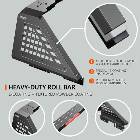 قضيب لف لشاحنات الالتقاط متوسطة الحجم - رف سرير الشاحنة العالمي ورف المطاردة مع مجموعة ضوء الفرامل الثالثة، رف الصداع شديد التحمل، بدون حفر in Kuwait