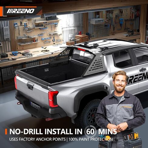 قضيب لف لشاحنات الالتقاط متوسطة الحجم - رف سرير الشاحنة العالمي ورف المطاردة مع مجموعة ضوء الفرامل الثالثة، رف الصداع شديد التحمل، بدون حفر in Kuwait