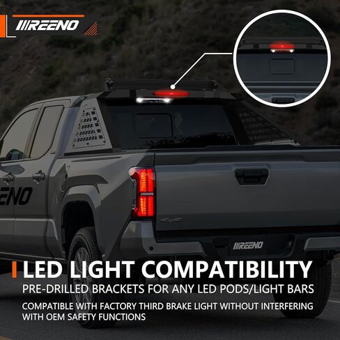 قضيب لف لشاحنات الالتقاط متوسطة الحجم - رف سرير الشاحنة العالمي ورف المطاردة مع مجموعة ضوء الفرامل الثالثة، رف الصداع شديد التحمل، بدون حفر in Kuwait