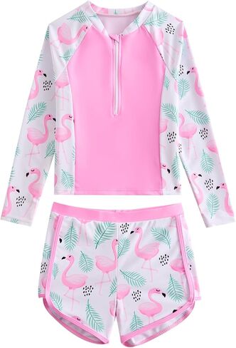 JiAmy Girls Rash Guard Two Piece Swimsuit Toddler Long Sleeve Bathing Suit with Zipper UPF 50+ Sun Protection 4-7Y in Saudi Arabia