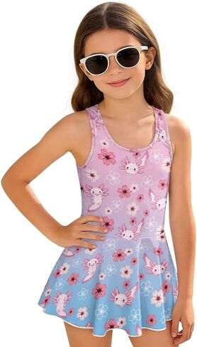 Girls One Piece Swimsuit with Skirt Bathing Suit Summer Swim Dress Swimswear 3-13Y in Saudi Arabia