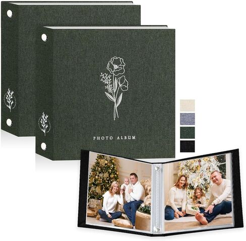 Lanpn Photo Album 4x4 2 Packs, Linen Hard Cover Small Archival Acid Free Top Load Pocket Photo Book with Sleeves that Holds 52 Vertical Only 4 x 4 Picture (Green) in Saudi Arabia